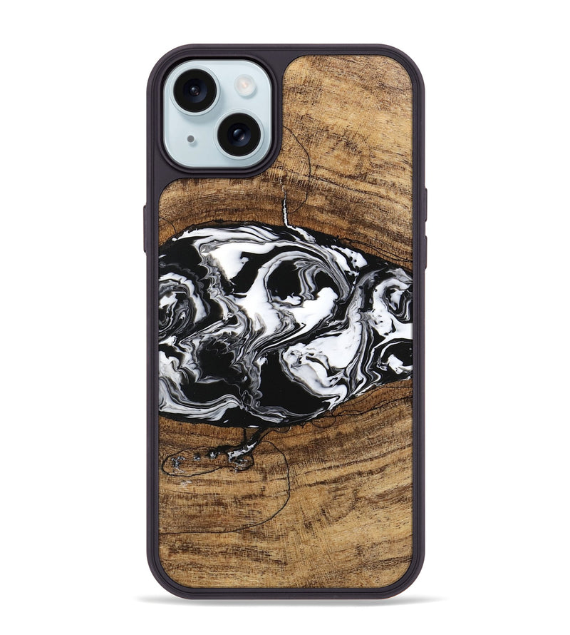 iPhone 15 Plus Wood Phone Case - Melva (Black & White, 746259)