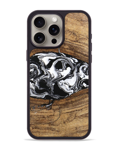 iPhone 15 Pro Max Wood Phone Case - Melva (Black & White, 746259)