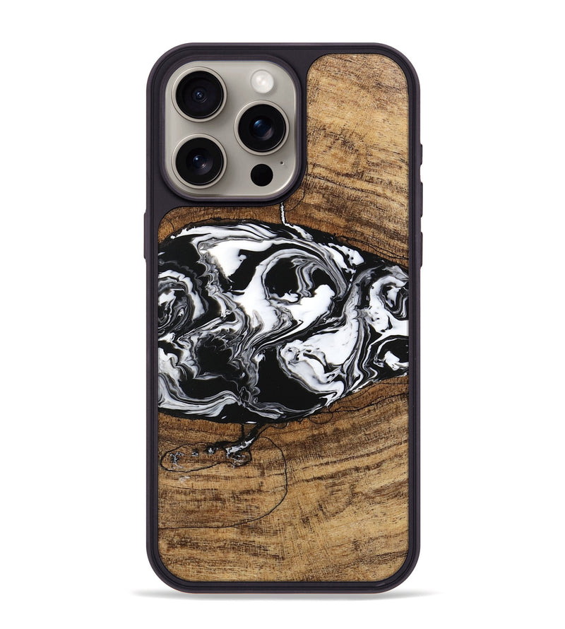 iPhone 15 Pro Max Wood Phone Case - Melva (Black & White, 746259)