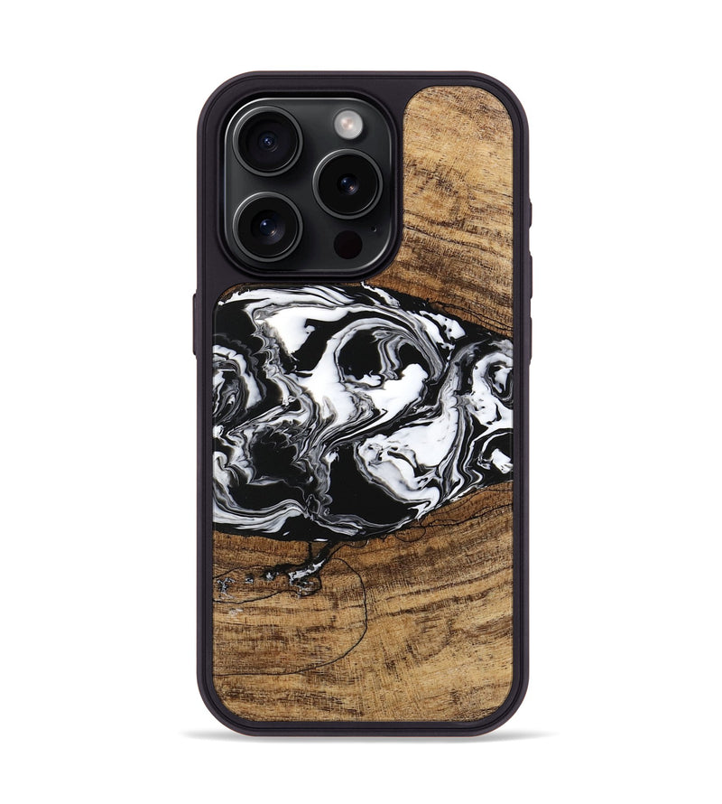 iPhone 15 Pro Wood Phone Case - Melva (Black & White, 746259)