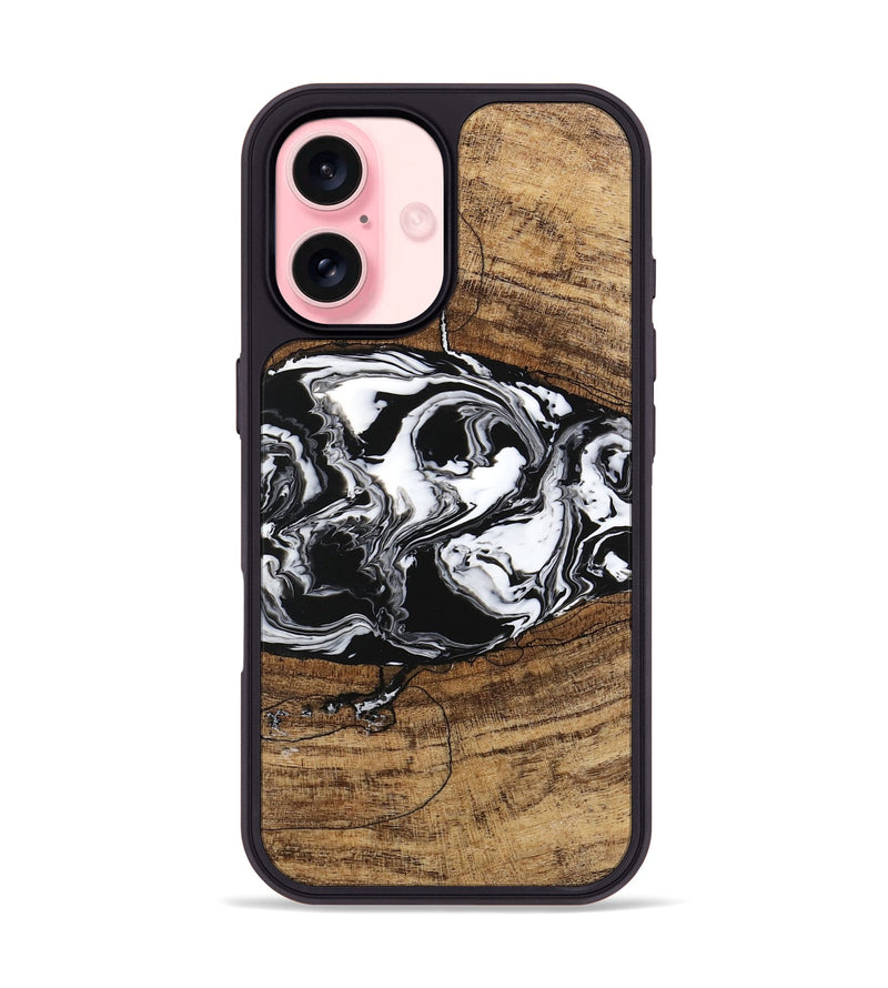 iPhone 16 Wood Phone Case - Melva (Black & White, 746259)