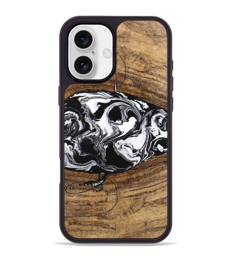 iPhone 16 Plus Wood Phone Case - Melva (Black & White, 746259)