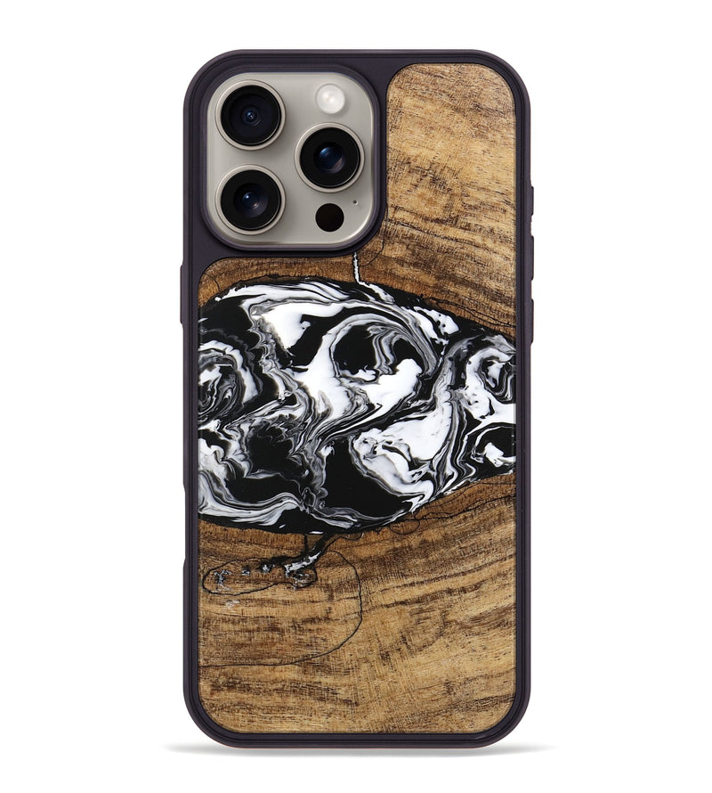 iPhone 16 Pro Max Wood Phone Case - Melva (Black & White, 746259)