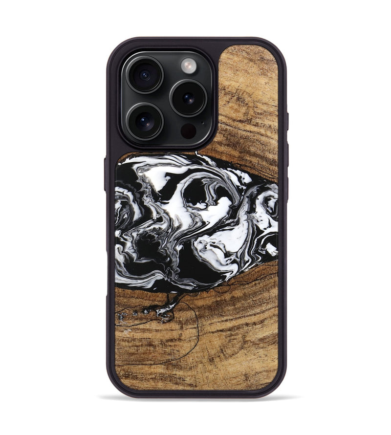 iPhone 16 Pro Wood Phone Case - Melva (Black & White, 746259)