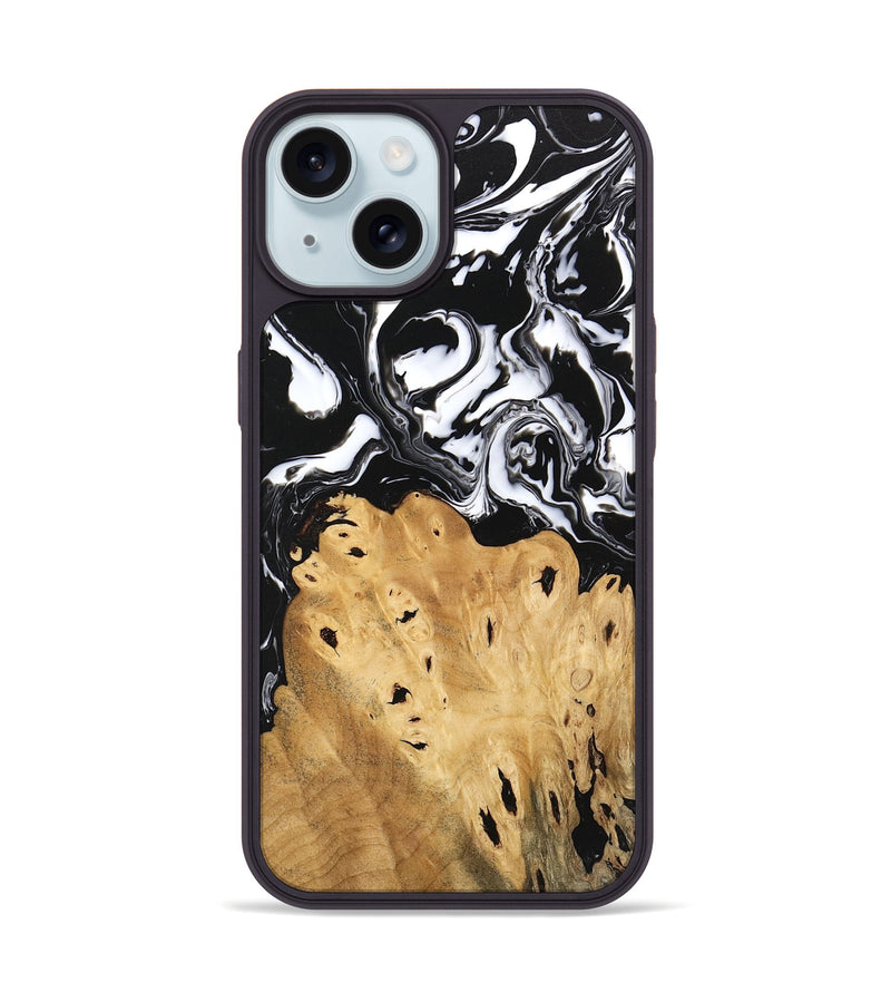 iPhone 15 Wood Phone Case - Araceli (Black & White, 746264)