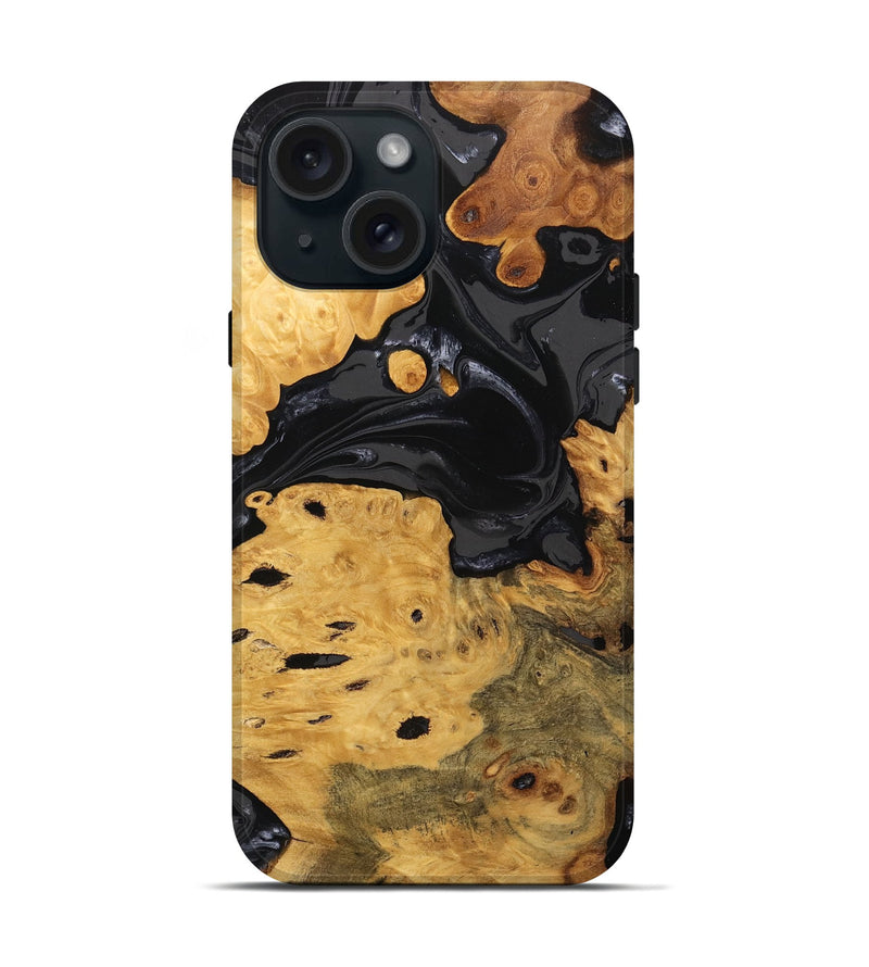 iPhone 15 Wood Live Edge Phone Case - Ursula (Black & White, 746278)