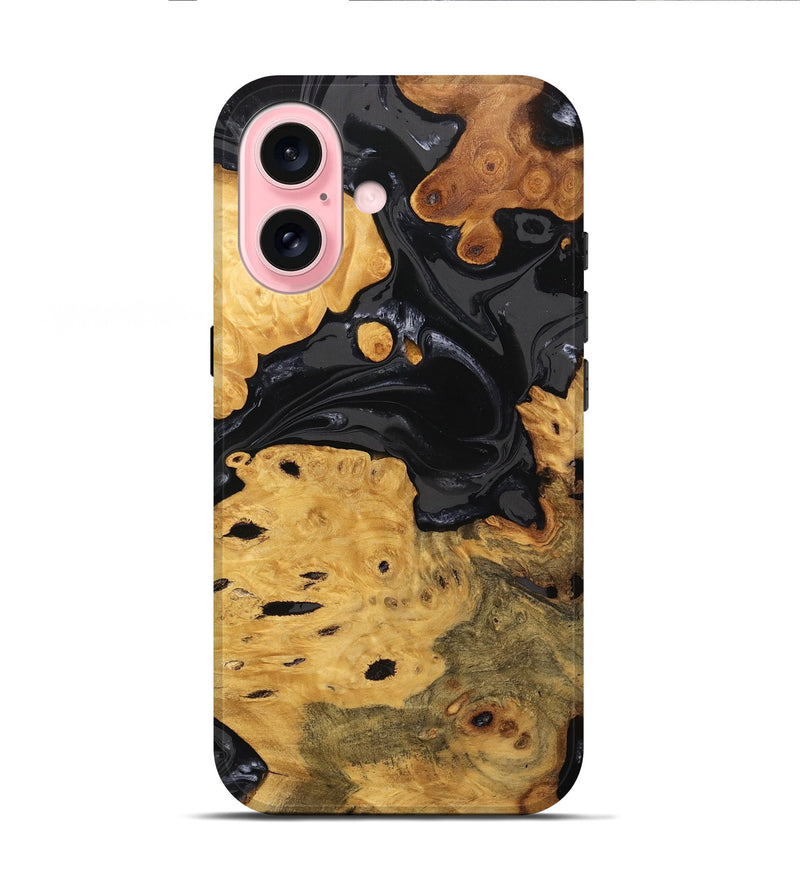 iPhone 16 Wood Live Edge Phone Case - Ursula (Black & White, 746278)