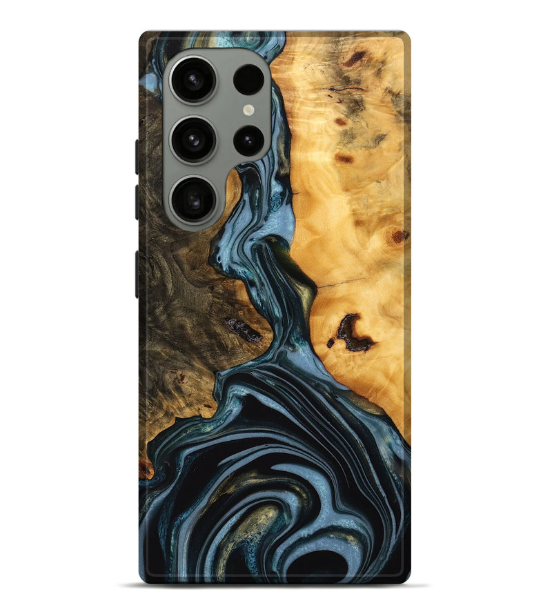 Galaxy S23 Ultra Wood Live Edge Phone Case - Juliet (Teal & Gold, 746287)