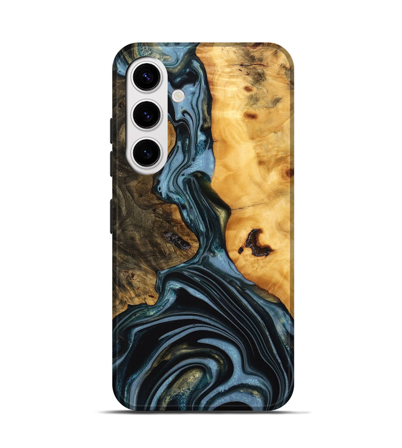 Galaxy S25 Wood Live Edge Phone Case - Juliet (Teal & Gold, 746287)