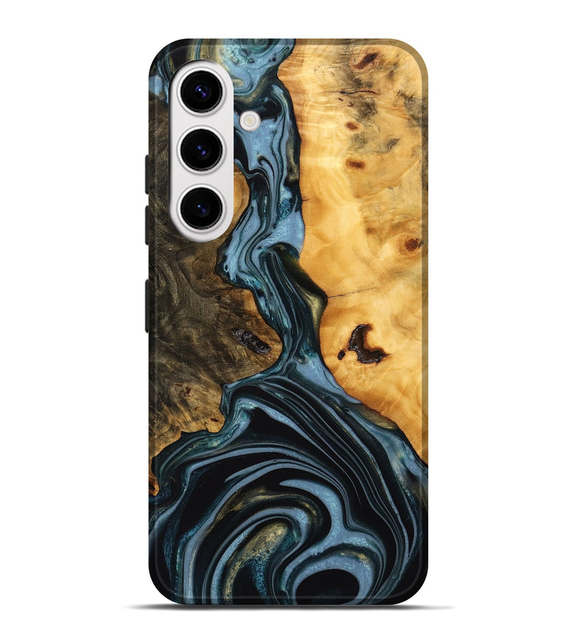 Galaxy S25 Plus Wood Live Edge Phone Case - Juliet (Teal & Gold, 746287)