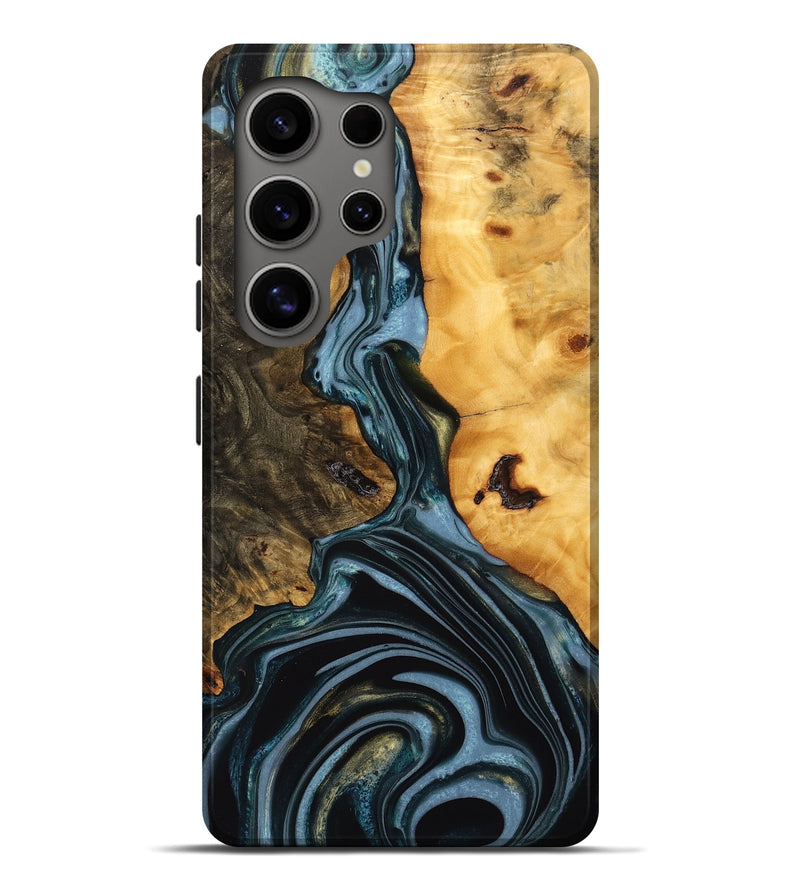 Galaxy S25 Ultra Wood Live Edge Phone Case - Juliet (Teal & Gold, 746287)