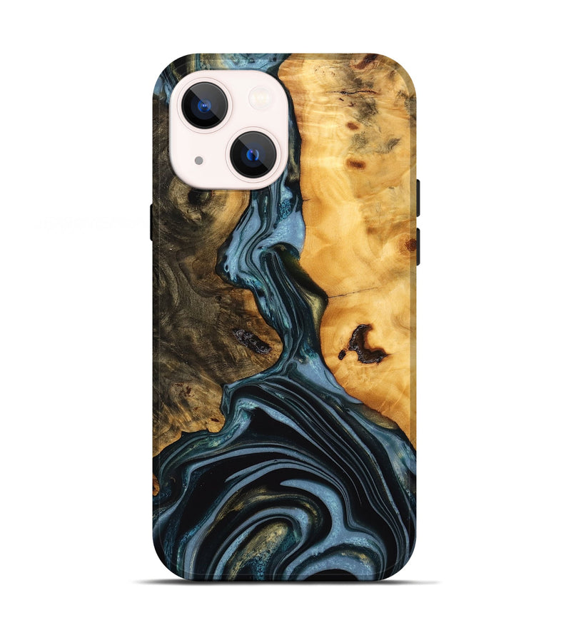 iPhone 13 Wood Live Edge Phone Case - Juliet (Teal & Gold, 746287)