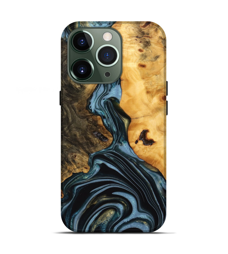 iPhone 13 Pro Wood Live Edge Phone Case - Juliet (Teal & Gold, 746287)