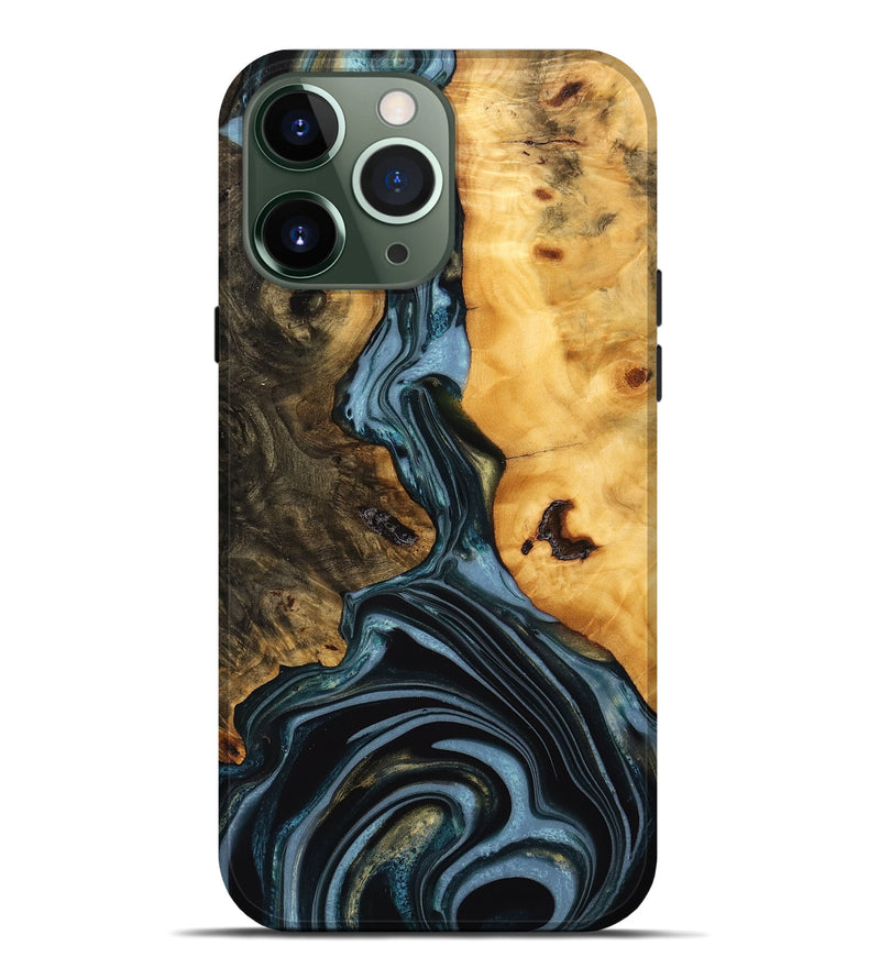 iPhone 13 Pro Max Wood Live Edge Phone Case - Juliet (Teal & Gold, 746287)