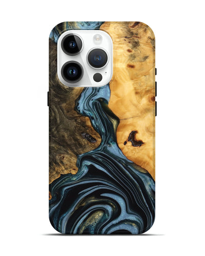 iPhone 15 Pro Wood Live Edge Phone Case - Juliet (Teal & Gold, 746287)