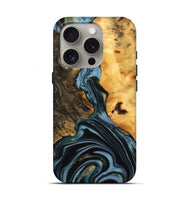 iPhone 16 Pro Wood Live Edge Phone Case - Juliet (Teal & Gold, 746287)