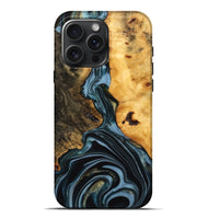 iPhone 16 Pro Max Wood Live Edge Phone Case - Juliet (Teal & Gold, 746287)