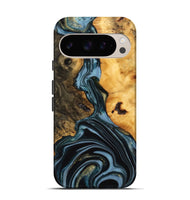 Pixel 9 Wood Live Edge Phone Case - Juliet (Teal & Gold, 746287)