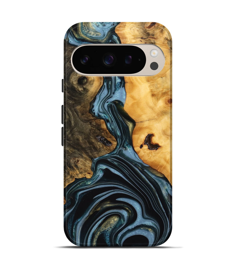 Pixel 9 Wood Live Edge Phone Case - Juliet (Teal & Gold, 746287)