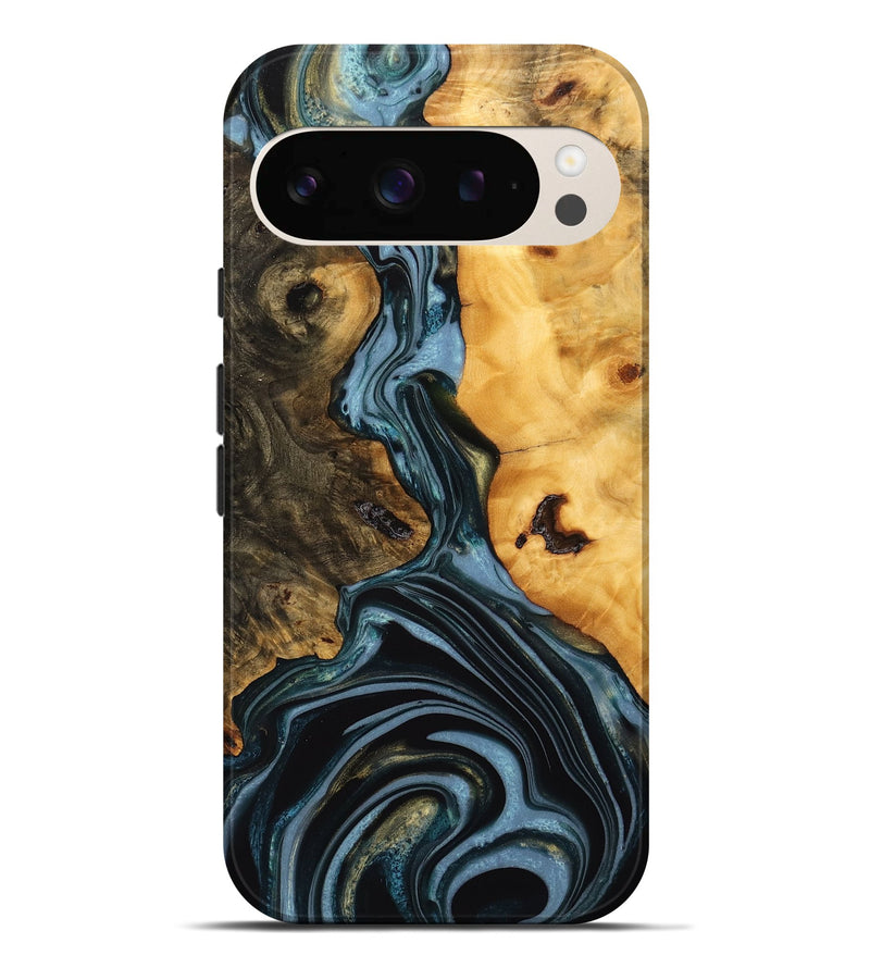 Pixel 9 Pro XL Wood Live Edge Phone Case - Juliet (Teal & Gold, 746287)