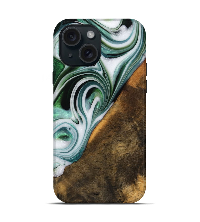 iPhone 15 Wood Live Edge Phone Case - Annika (Green, 746289)