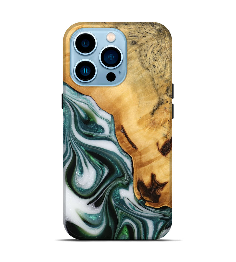 iPhone 14 Pro Wood Live Edge Phone Case - Adam (Green, 746293)