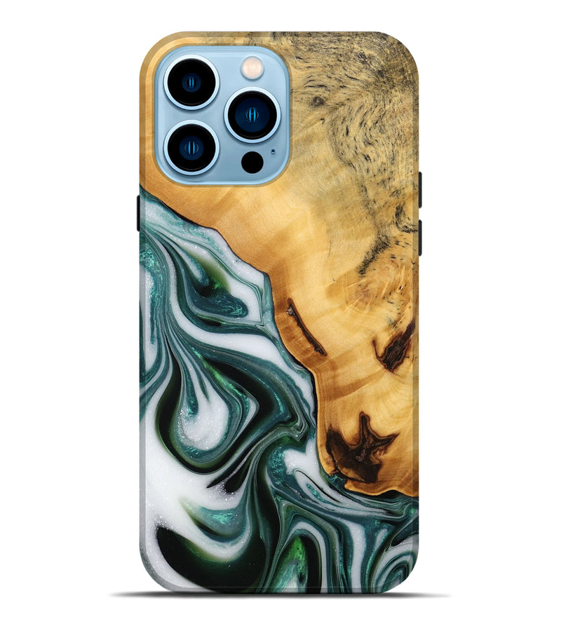 iPhone 14 Pro Max Wood Live Edge Phone Case - Adam (Green, 746293)