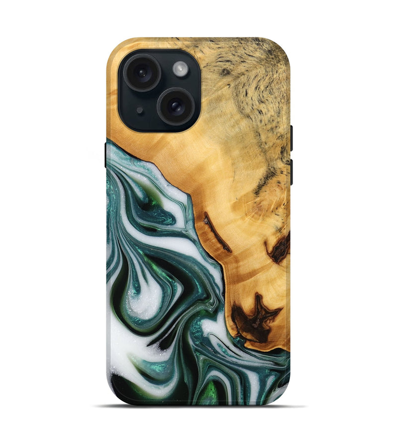 iPhone 15 Wood Live Edge Phone Case - Adam (Green, 746293)