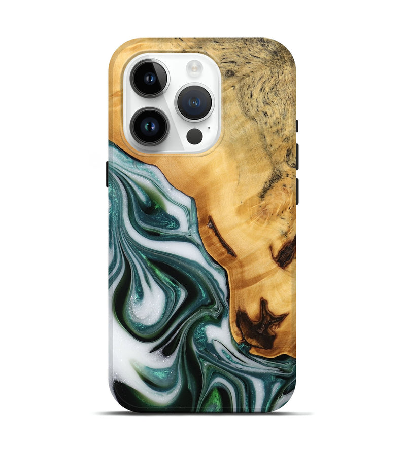 iPhone 15 Pro Wood Live Edge Phone Case - Adam (Green, 746293)