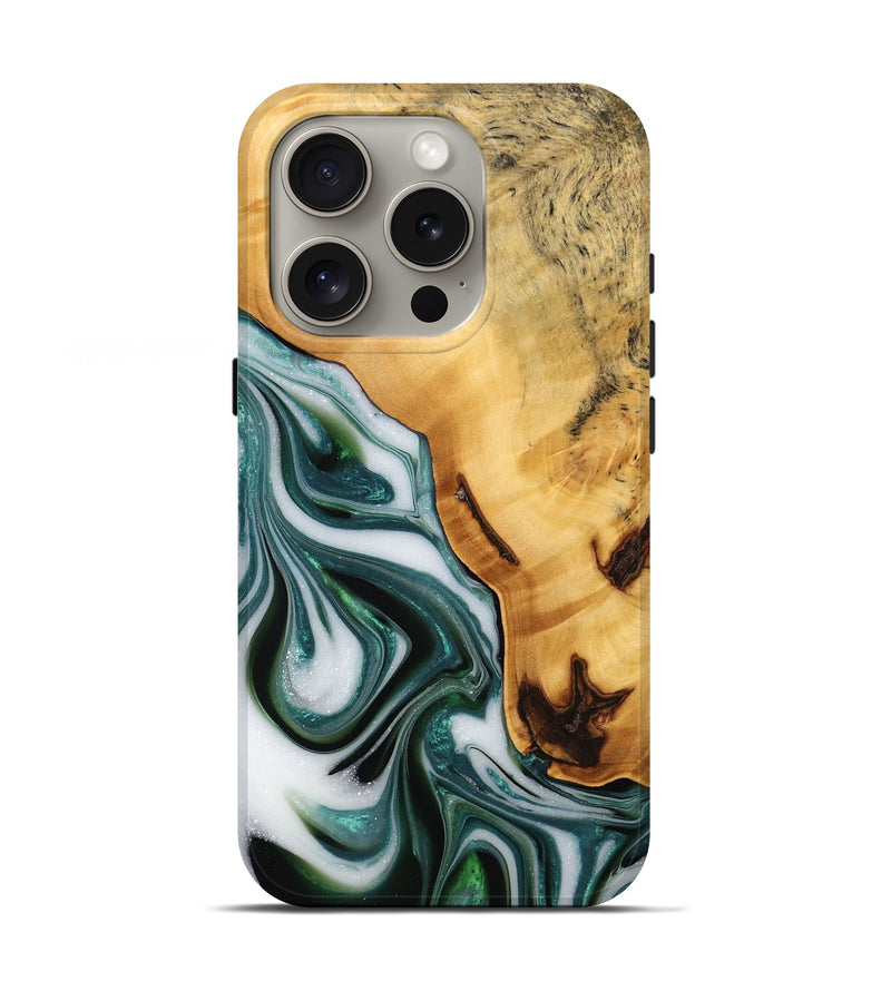 iPhone 16 Pro Wood Live Edge Phone Case - Adam (Green, 746293)