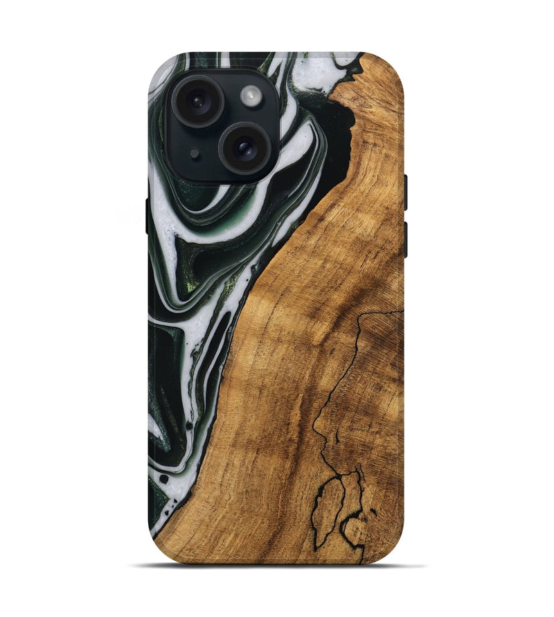 iPhone 15 Wood Live Edge Phone Case - Cayson (Green, 746294)