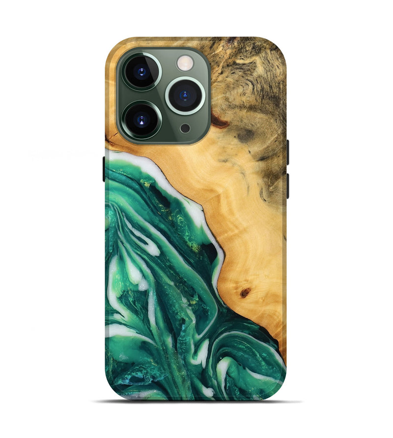 iPhone 13 Pro Wood Live Edge Phone Case - Chaim (Green, 746295)