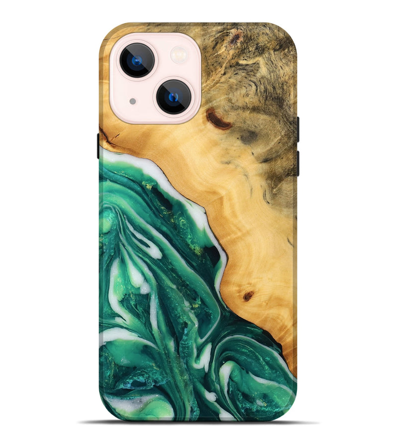 iPhone 14 Plus Wood Live Edge Phone Case - Chaim (Green, 746295)