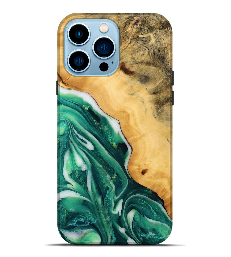 iPhone 14 Pro Max Wood Live Edge Phone Case - Chaim (Green, 746295)