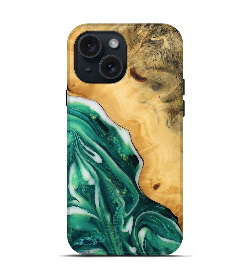 iPhone 15 Wood Live Edge Phone Case - Chaim (Green, 746295)