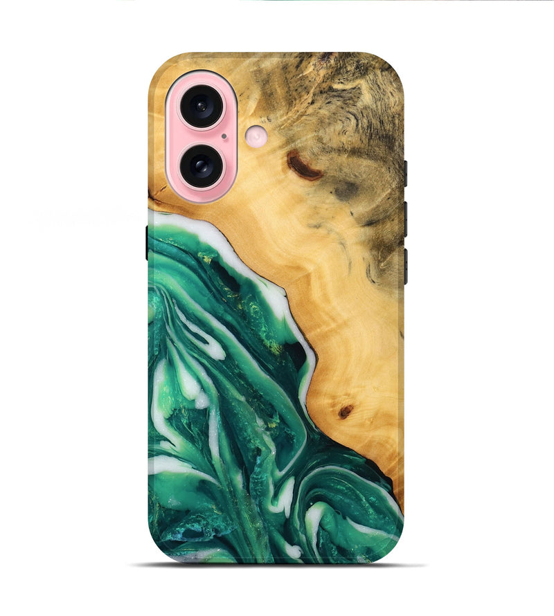 iPhone 16 Wood Live Edge Phone Case - Chaim (Green, 746295)