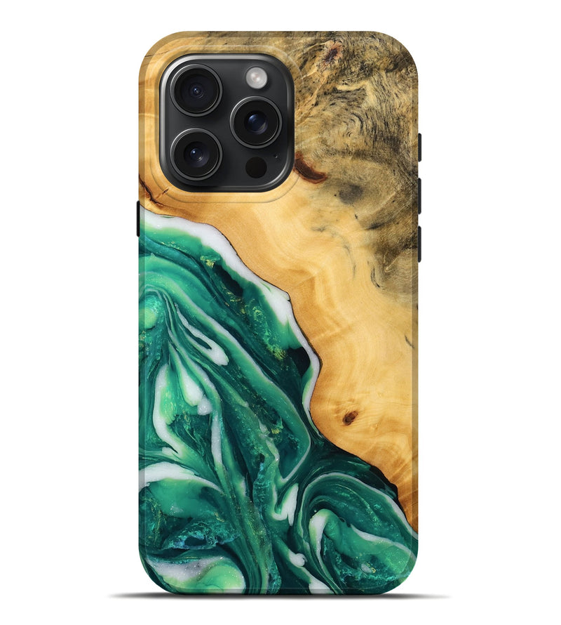 iPhone 16 Pro Max Wood Live Edge Phone Case - Chaim (Green, 746295)