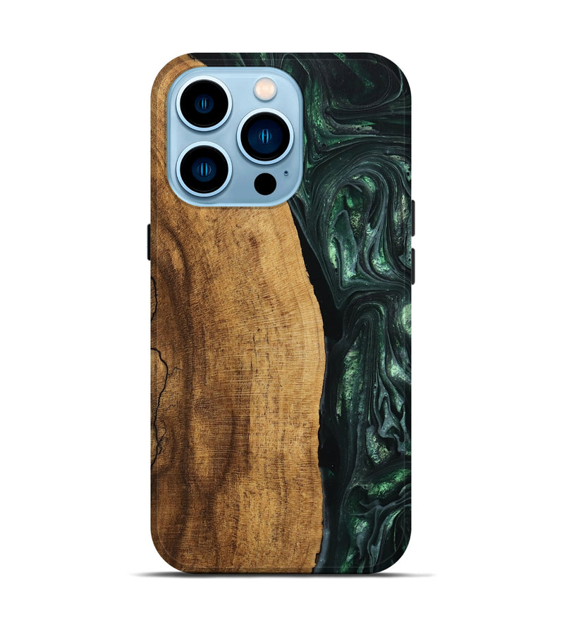 iPhone 14 Pro Wood Live Edge Phone Case - Ensley (Green, 746296)