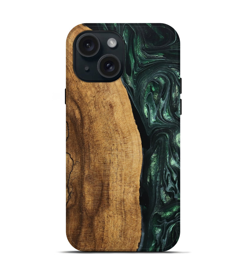 iPhone 15 Wood Live Edge Phone Case - Ensley (Green, 746296)