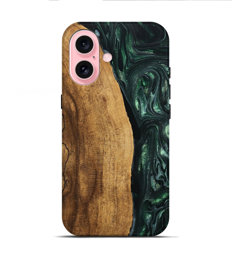 iPhone 16 Wood Live Edge Phone Case - Ensley (Green, 746296)