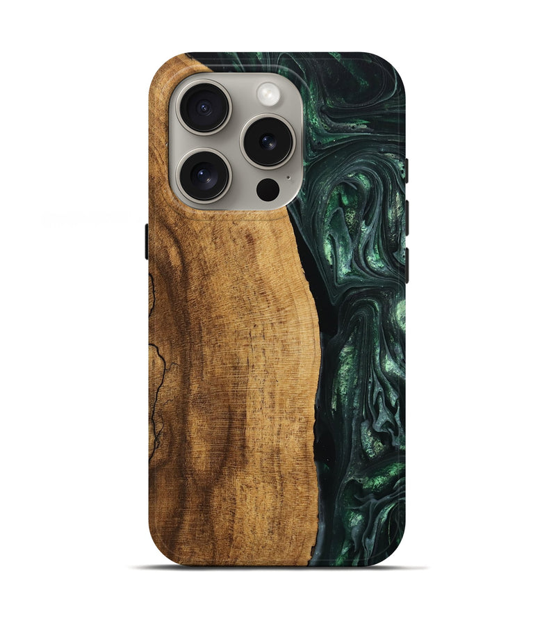 iPhone 16 Pro Wood Live Edge Phone Case - Ensley (Green, 746296)