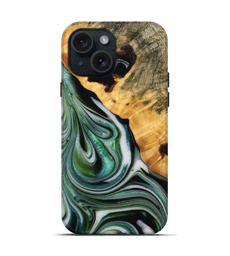 iPhone 15 Wood Live Edge Phone Case - Xyla (Green, 746297)