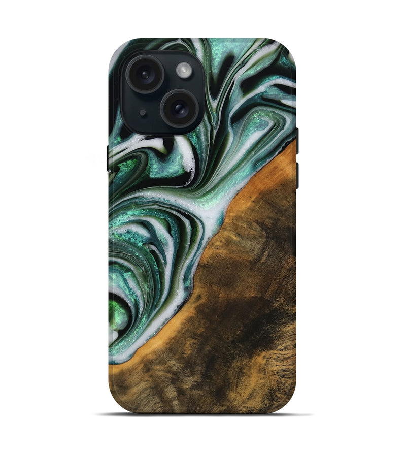 iPhone 15 Wood Live Edge Phone Case - Mittie (Green, 746299)