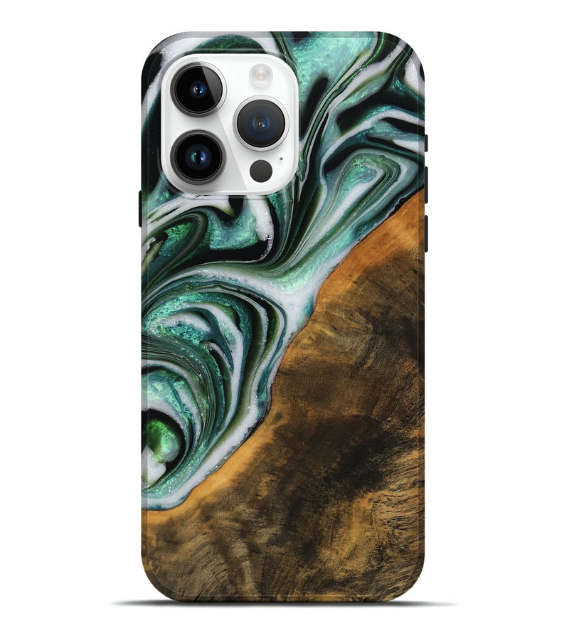 iPhone 15 Pro Max Wood Live Edge Phone Case - Mittie (Green, 746299)