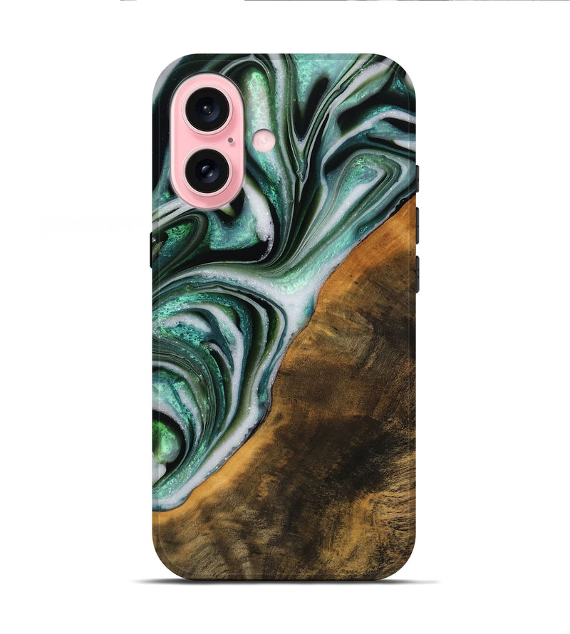 iPhone 16 Wood Live Edge Phone Case - Mittie (Green, 746299)