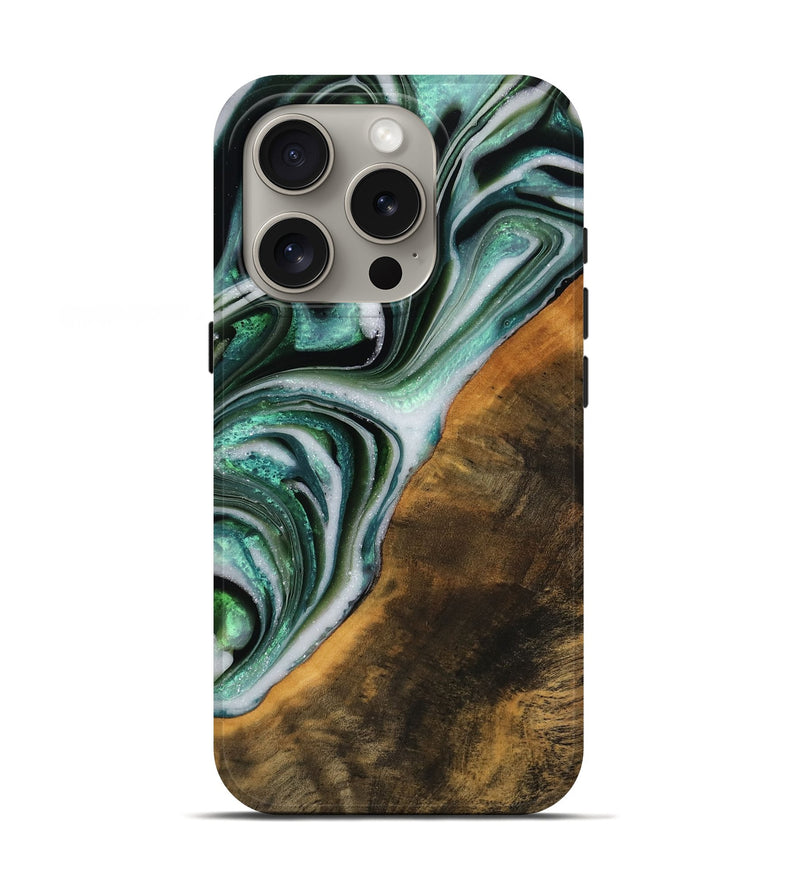 iPhone 16 Pro Wood Live Edge Phone Case - Mittie (Green, 746299)