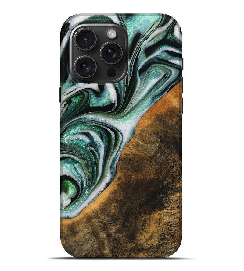 iPhone 16 Pro Max Wood Live Edge Phone Case - Mittie (Green, 746299)