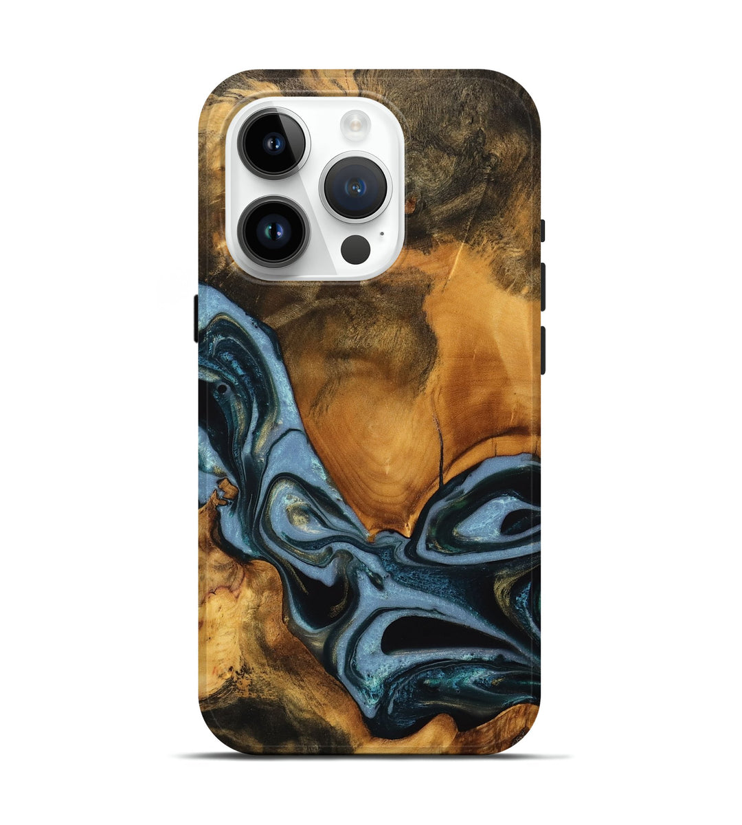 iPhone 15 Pro Wood Live Edge Phone Case - Erykah (Teal & Gold, 746302)