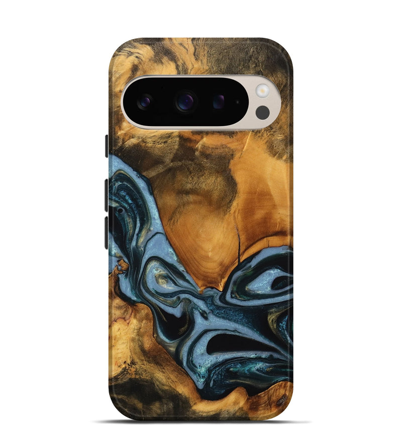 Pixel 9 Wood Live Edge Phone Case - Erykah (Teal & Gold, 746302)