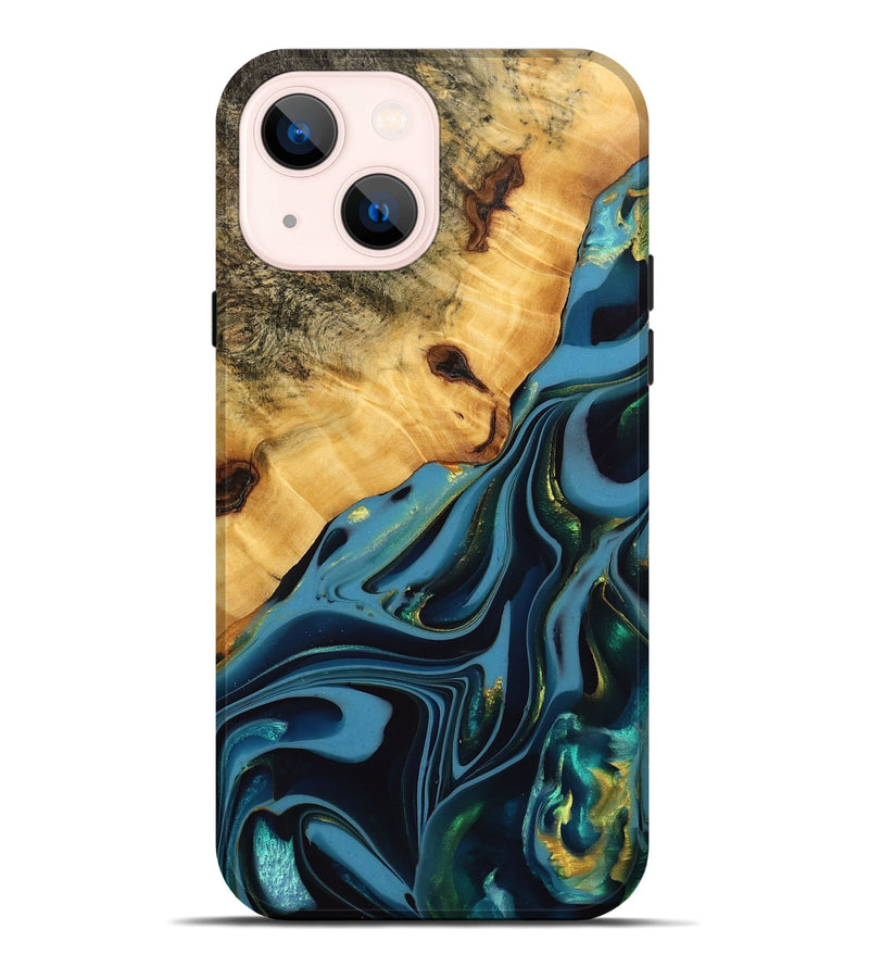 iPhone 14 Plus Wood Live Edge Phone Case - Rhys (Blue, 746303)